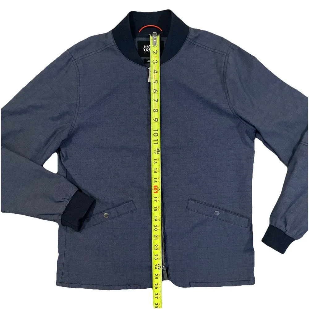 Native Youth Revolve Mens Large Bomber Jacket Coat Blue Full Zipper Pockets‎